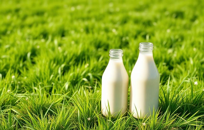 Milk bottles and dairy nutrition display
