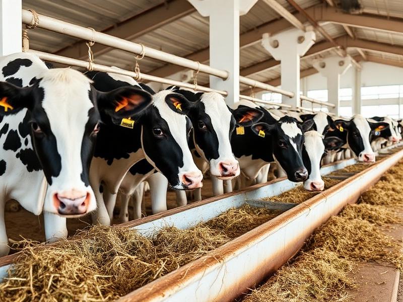 Cattle feeding in a modern barn